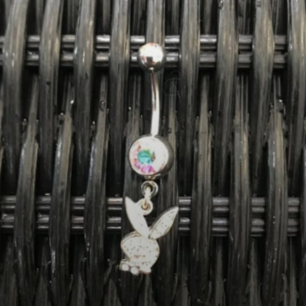 playboy dangly crystal belly button navel ring